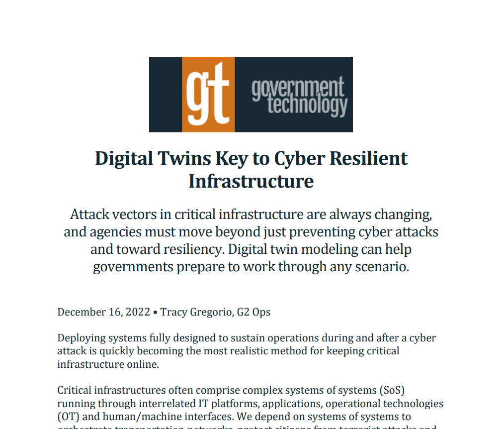 Digital Twins Key to Cyber Resilient Infrastructure